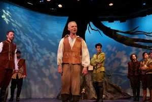 Carl Kraenzel as Jaques (center) presides over the mass wedding at the end of "As You Like It," as (left to right) Ken Buswell, Josh Randall, Stephen Larso, Lisa Messeri and Alice Tsay look on.