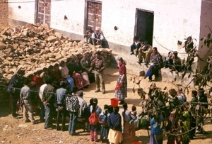 Susan Murcott gives water treatment training to villagers in Kusadevi, Nepal.