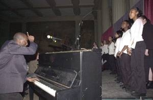 Music moved the hall when the Cambridge Rindge and Latin High School choir sang gospel.