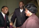 Clarence G. Williams, special assistant to the president and ombudsperson (left), greets alumnus Randal Pinkett (center) and Pinkett's mother, who came from New Jersey to see him receive a Dr. Martin Luther King Jr. Leadership Award.