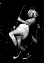 A detail from "Captain Sensible, Boston, October 2001" by John        Nikolai. Nikolai's photos of punk rock stars and local intellectuals        are being shown at the Weisner Student Art Gallery.
