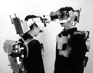 "Dis-Armor," a piece on exhibit at the Wolk Gallery, allows wearers        to communicate without actual face-to-face confrontation.