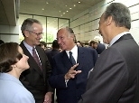Rebecca Vest and President Charles Vest chat with the Aga Khan at the ArchNet launch event.