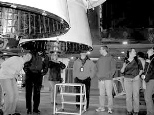 MIT students check out a space shuttle during an IAP visit to the Kennedy Space Center. The class trip was led by Professor Jeffrey A. Hoffman, a former astronaut.
