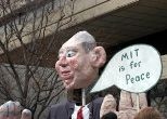 A giant puppet of President George W. Bush took center stage at Thursday's rally against war in Iraq.