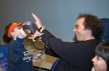 Machover provides personal instruction on the Music Shaper during a rehearsal.