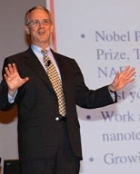 President Charles M. Vest refers to the quality of MIT's faculty during a town meeting held at Kresge Auditorium to discuss "Working Towards MIT's Mission in an Era of Constraints."