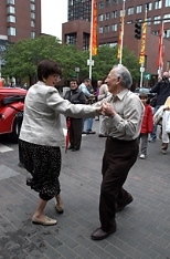 Susan Lester, associate secretary of the Corporation, and Professor Shaoul (Ziggy) Ezekiel dance to the strains of Jay Keyser's New Liberty Jazz Band at the site of the F &amp; T.