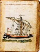 A drawing of a Venetian galley from a folio page of the 15th-century manuscript of Michael of Rhodes.
