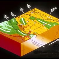 A geological model of the Northridge earthquake. Researchers are relying increasingly on space-based methods to predict earthquake activity.