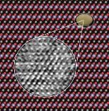 A computer simulation shows how columns of atoms in lithium cobalt oxide, seen end-on, ought to appear. The inset is an actual image taken with a transmission electron microscope.