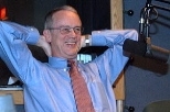 President Charles M. Vest laughs during the taping of "Dinnertime Sampler," to be broadcast tonight at 6:30 p.m. on WMBR (88.1 FM).