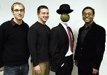 Part of the motivation for the MIT team's Science paper derives from the paintings of Belgian artist Rene Magritte (1898-1967), who often used contextual cues to shape viewers' interpretations of objects in his paintings. Standing here with a recreation of Magritte's 'L'idee' (1966) are (from left) Ethan Meyers, David Cox and Pawan Sinha.
