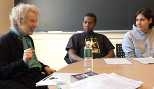 Author Margaret Atwood speaks to an MIT writing class last week.
