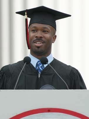 R. Erich Caulfield, president of the MIT Graduate Student Council, speaks before MIT's 138th Commencement exercises on June 4, 2004.