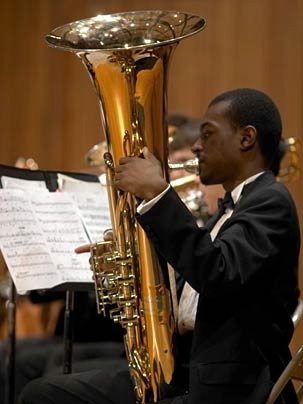 Thomas Walker plays the tuba for the MIT Wind Ensemble.