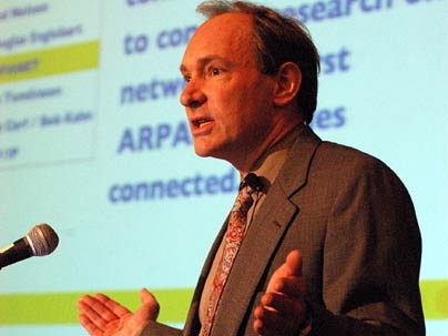 Tim Berners-Lee, MIT senior research scientist known as the "father of the web," spoke of the history and the key players in the development of the World Wide Web at the W3C Tenth Anniversary Celebration in Boston on  Dec. 1, 2004.