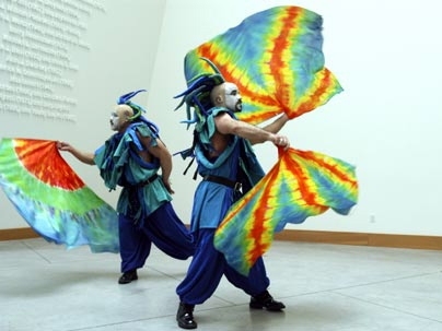 Entertainers from Acorn Event Productions perform for those who visited the Stata Center lobby on April 28 in one of many events held on campus in celebration of MIT's Earth Day.