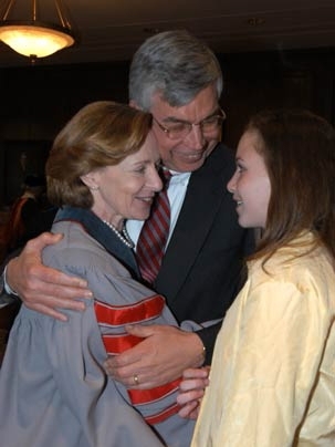 Shortly before leaving Gray House for her inauguration, President Susan Hockfield got in a little family time with her husband, Dr. Thomas Byrne, and their daughter, Elizabeth Byrne.