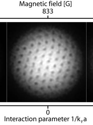 The rotating superfluid gas of fermions is pierced with the vortices, which are like mini-tornadoes.
