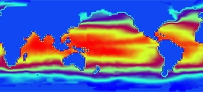 Using the new Earth System Modeling Framework, researchers coupled an atmosphere model and an ocean model that had not interacted before. This image depicts the sea surface temperature after five iterations of the simulation. The collaborators on this field test are MIT and the Geophysical Fluid Dynamics Laboratory.