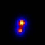 Screenshot from a movie showing early stages of the occultation of star C313.2 (smaller yellow dot) by Pluto's moon Charon.