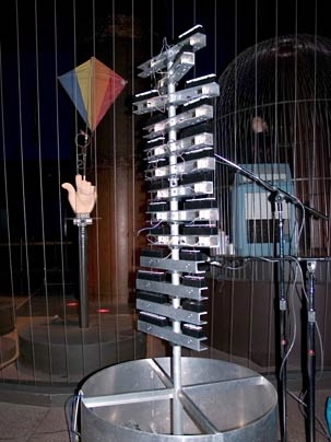 Performances by Evan Ziporyn and Christine Southworth at the Museum of Science in Boston use the Heliphon robot, above, a MIDI-controlled double-helix-shaped xylophone that plays by striking metal keys with solenoids.