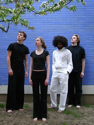 Cast members from the MIT Dramashop production "Felutopia" include, from left, seniors Adam Miller and Helen McCreery, and juniors Daniel Chonde and Adam Love.