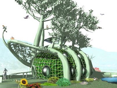 This artist's rendering shows the Fab Tree Hab, a home made of living plants.