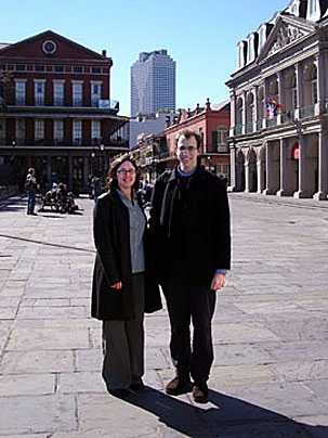 Lorlene Hoyt, assistant professor in urban studies and planning, with 
Philippe Morgan de Rivery, master's student, in New Orleans' French Quarter.