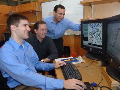 MIT researchers have developed a computer model that can design improved antibodies for therapeutic use. From left to right: Shaun Lippow, a recent Ph.D. recipient in chemical engineering; Karl Dane Wittrup, professor of chemical engineering and biological engineering; and Bruce Tidor, professor of biological engineering and electrical engineering and computer science.