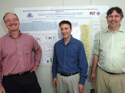 John Reilly, left, associate director of the MIT Joint Program on the Science and Policy of Global Change; Ben Felzer, center, and David Kicklighter, right, from the Marine Biological Laboratory Ecosystems Center at Woods Hole. Reilly leads a team showing global economic effects of changes in crops, forests and pastures due to climate change.