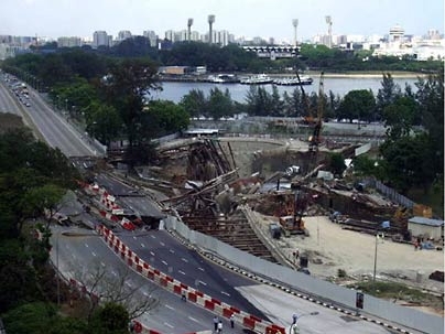 The scene following the April, 2004 collapse of a section of tunnel being built for the Circle Line in Singapore. MIT professor Andrew Whittle was part of a team charged with investigating the accident and determining its causes.