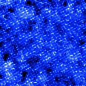 In this topographic image of a superconductor, some of the superconductor's atoms have been replaced with lead atoms.