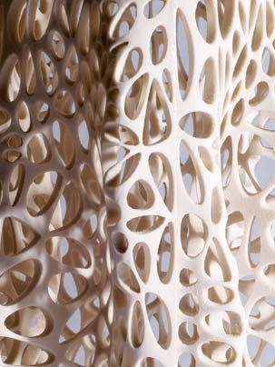 'Monocoque,' a work from Neri Oxman's 'Natural Artifice' exhibit at MoMA. Oxman's models are made of materials including plaster-resin composites, CNC (computer numerically controlled) milled wood laminations, flexible and rigid acrylic composites and 3-D printed nylon.