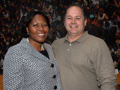 Sharon Snaggs Gendron of DSL/Sloan, left, and Jonathan Nolan, in the department of Housing, won the Murphy award. It is given to an employee of the Institute whose spirited contributions to the Institute family have won a place in the hearts of students.