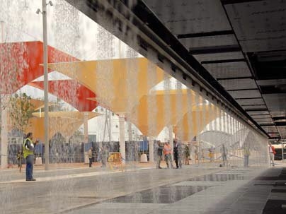 The MIT-designed Digital Water Pavilion, featuring water walls that can be programmed to display patterns and images, was unveiled June 12 at the opening of the Zaragoza World Expo in Spain.  <a onclick="MM_openBrWindow('zaragoza-enlarged.html','','width=509, height=583')">
<span onmouseover="this.className='cursorChange';">
<strong>Open image gallery</strong>
</span>
</a>
<noscript> <a href=...