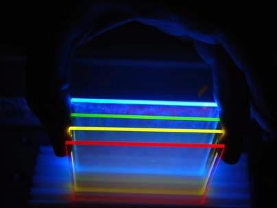 Organic solar concentrators collect and focus different colors of sunlight. Solar cells can be attached to the edges of the plates. By collecting light over their full surface and concentrating it at their edges, these devices reduce the required area of solar cells and consequently, the cost of solar power. Stacking multiple concentrators allows the optimization of solar cells at each wavelength,...