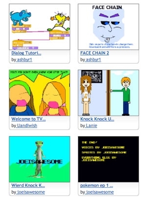 A screenshot from Scratch's 'Critters Cafe,' a critique group for programmers who want to focus on animation and story telling.