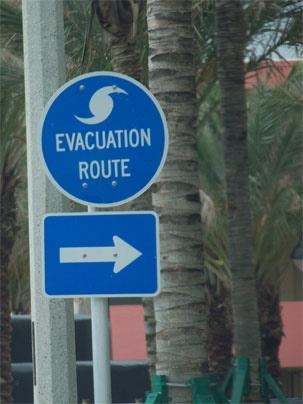 A sign indicating a hurricane evacuation route near Boca Raton, Florida.