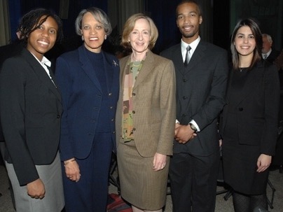 From left, graduate student Joy Johnson, keynote speaker Johnnetta Cole, President Susan Hockfield, senior Matt Gethers and senior Ana Lorena Ramos MaltÃ©s gather following the 35th annual MLK Breakfast Celebration. <a onclick="MM_openBrWindow('mlk-2-enlarged.html','','width=509, height=583')">
<span onmouseover="this.className='cursorChange';">
<strong>Open image gallery</strong>
</span>
</a>
<...
