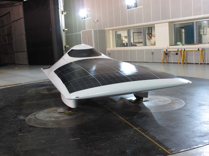 The new car, called "Eleanor," is taller than earlier versions and thus allows a much more comfortable upright seating position for the driver. With six square meters of monocrystalline silicon solar cells and improved electronic systems and design, the car can run all day on a sunny day at a steady cruising speed of 55 mph.