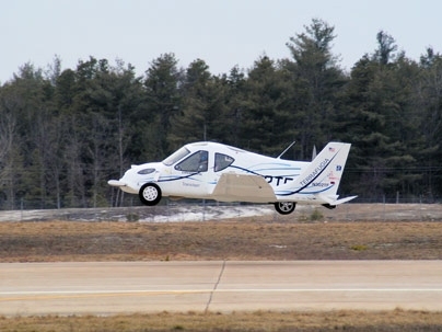 The Terrafugia Transition shortly after takeoff.