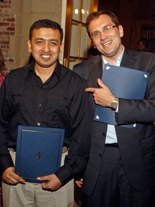 PhD candidate Tanvir Ahmed, left, and Professor Franz-Josef Ulm are winners of this year's Maseeh Teaching Awards in the Department of Civil and Environmental Engineering (CEE).