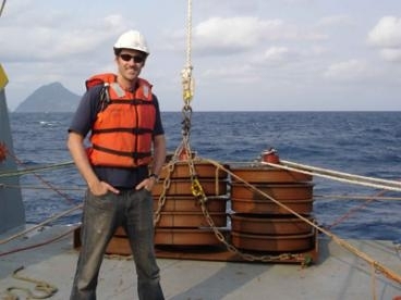 Thomas Peacock, an associate professor of mechanical engineering, on a research trip earlier this year to study internal waves in the ocean.