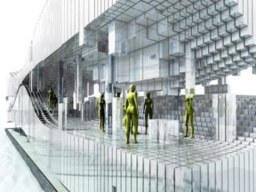 The students' Hi-Drone project, an adaptable architecture gallery made of hydraulically operating pistons that are virtually and literally reconfigurable.