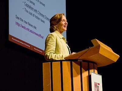 President Susan Hockfield addresses the annual State of the Institute forum.