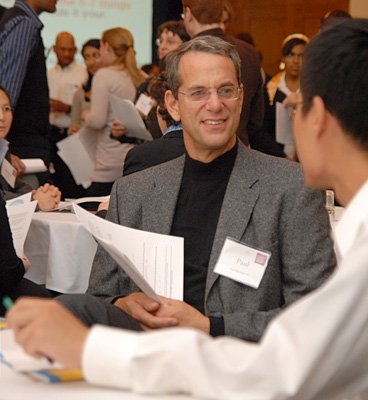 Alumni coach Paul Edelman '78 participates in ice-breaking exercises at the 3rd annual Community Catalyst kick-off event. 