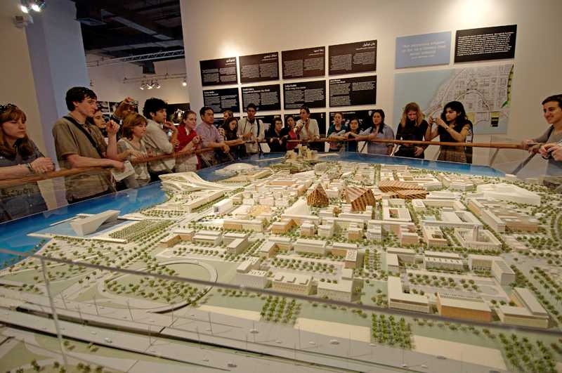 Students view the planned development of Saadiyat Island, a project in Abu Dhabi that includes a cultural district, residential areas, recreation areas and a business district.