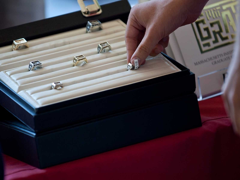A number of Brass Rats and Grad Rats were available for students to try on.